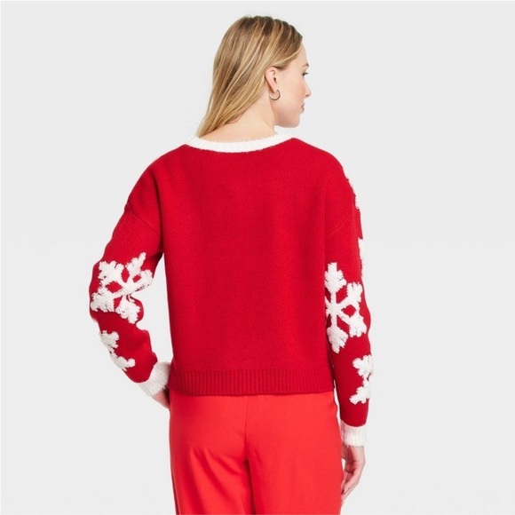 Women's Snowflake Christmas Festive Graphic Sweater - Red M NWOT - Picture 2 of 3